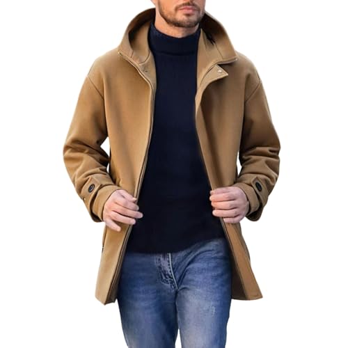 Abrigo con capucha de mezcla de lana hombre chaqueta larga cómoda e invernal talla grande