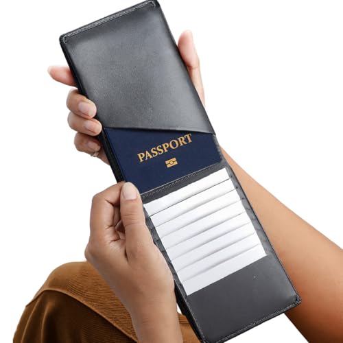 Leather Travel Wallet RFID - Slim Passport Holder for Men & Women - Fits Passport, Cards, SIMs, Pen & Boarding Pass - Secure Travel Document Organizer (Black)2