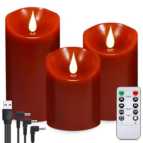 Velas LED recargables rojas de cera real con mando y temporizador
