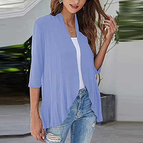 Uodsvp Women Coat, Raincoats Waterproof With Hood Women's Trench, Rain & Anoraks Packable Down Jacket Small Solid Sheer Loose Kimono Cardigan Casual Three Quarter Sleeve Tops Capes Dress (Xxl, Blue) #TOP1