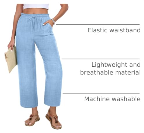 Image of EDUWU Women Casual Pants Loose High Waist Cropped Palazzo Beach Pants Summer Outfits 2026 Trendy