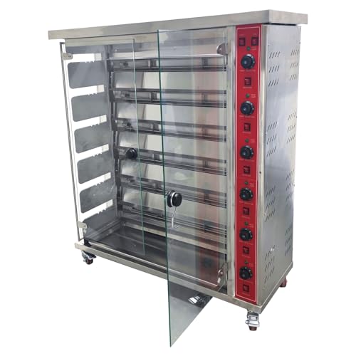 WYDDDARY 6-Roller Vertical Electric Chicken Roaster Oven Commercial Stainless Steel Rotary Chicken Rotisserie Machine Adjustable Firepower with Six Burners Six Brochettes 220V - Thumbnail 5