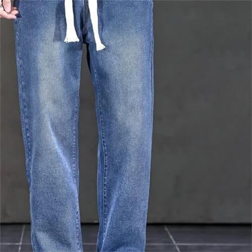 Men's Fall Winter Jeans – Loose Straight Denim Pants with Drawstring Elastic Waist, Casual Plus Size Trousers2