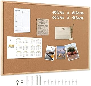 MEETMATE Cork Notice Board 40 X 60CM Cork Boards for Walls Wood Frame Pin Board Decorative Hanging Bulletin Board for Home and Office