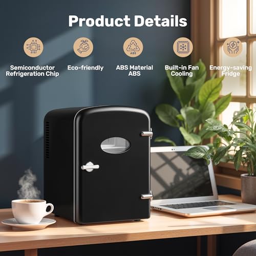 Image of HealSmart 6L Mini Fridge with Observation Window, 9 Can Capacity, Freon-Free and Portable Cooler and Warmer, Cosmetics /Food /Beverage, Black New