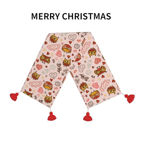 Chemin de table de Noël avec pompon déco cuisine hiboux fleurs 35x152 cm - 4