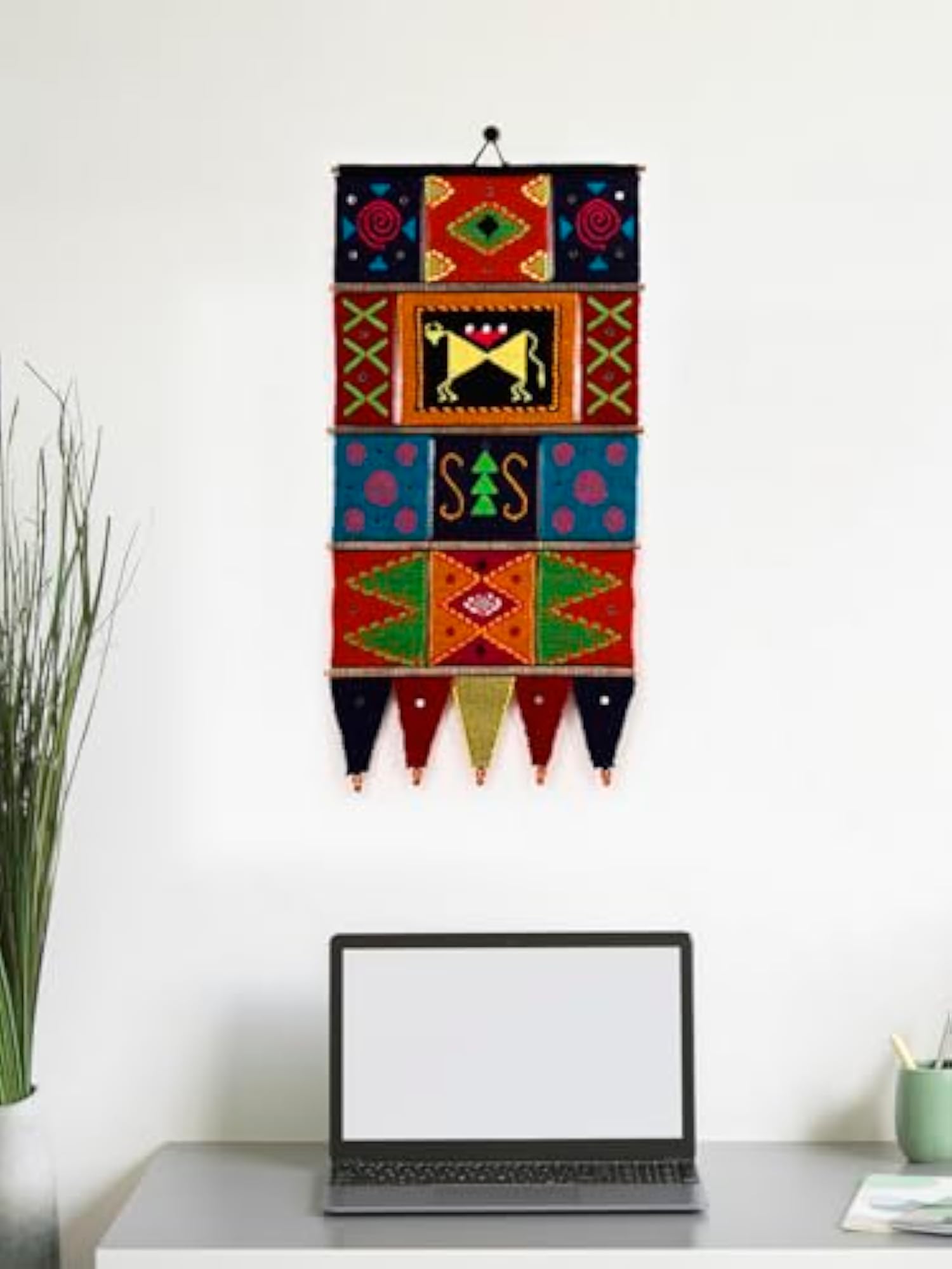 Cotton Warli Wall Hanging Home Decor Tapestry, Abstract Multicolour