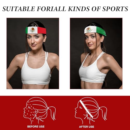 Image of Mexican Flag Headband, 2 Pack, Red, White, Green, One Size Fits Most, 6*106cm, Men, Women, Sports Enthusiasts, Unisex Adults, Soft Polyester, Perfect for Sports, Workouts, and Events