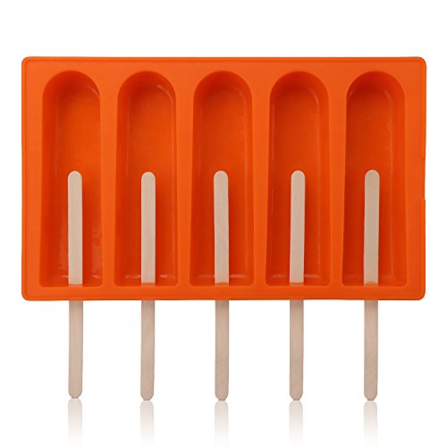 Silicone Popsicle Mold, Beasea 5 Capacity Ice Pop Maker for Ice Cream Bar Handmade Soap Frozen Yogurt, DIY Ice Sucker Ice Cream Mold Tray Tools Plus 50 Wooden Sticks