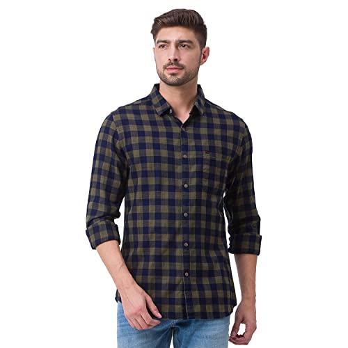 Image of Spykar Men's Cotton Checked Slim Fit Shirt