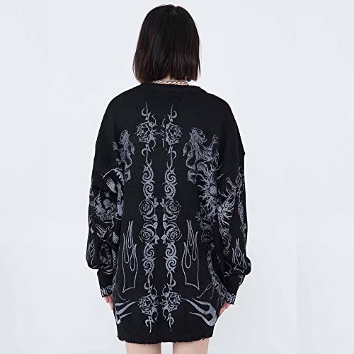 Retro Streetwear Ripped Sweater Eye's Power Skull Printed Dark Style Hip Hop Oversized Pullover Long Sleeve4
