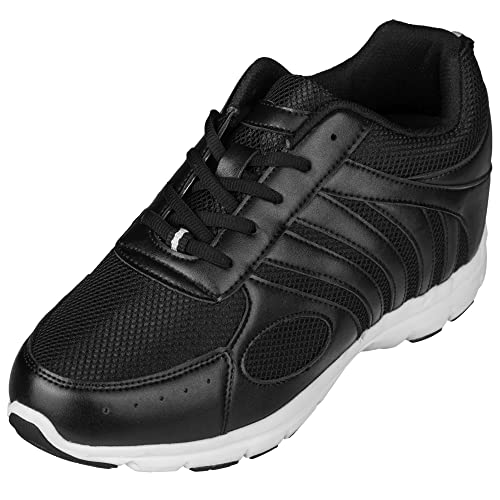 CALTO Men's Invisible Height Increasing Elevator Shoes - Black Leather/Mesh Lace-up Super Lightweight Trainer Sneakers - 3 Inches Taller - G3304 - Size 10 D(M) US