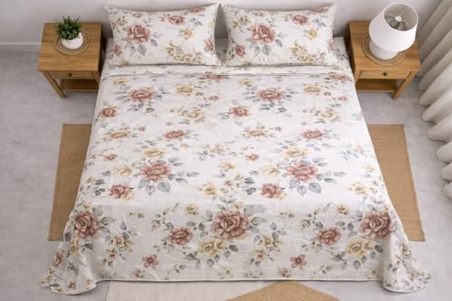 Image of DECORUM Cloud Cotton Double Bedsheet Floral Print with 2 Pillow Covers | 244 TC | Ultra Soft Feel | Premium Comfort | Breathable & Skin Friendly | for Bedroom (90 x 90 Inches)