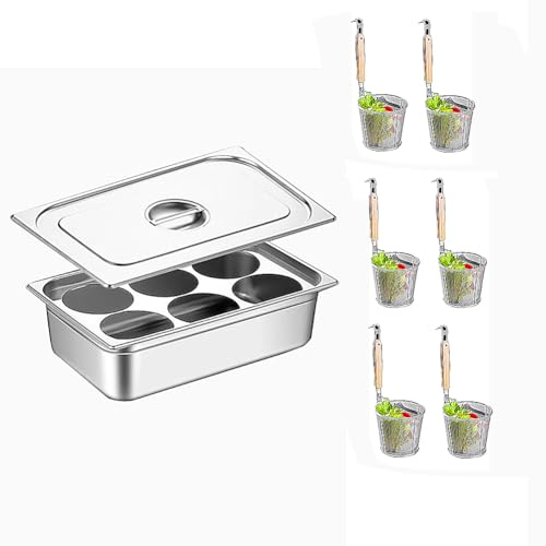 XNXYSMKJ Juego de Olla de Pasta de Acero Inoxidable con Cesta coladora, Olla de Cocina para el hogar, Olla vaporera para restaurantes, Utensilios de Cocina para cocinar Pasta (6 Holes)