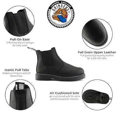 Grinders Unisex Black Chelsea ACS Leather Ankle Slip On Boots