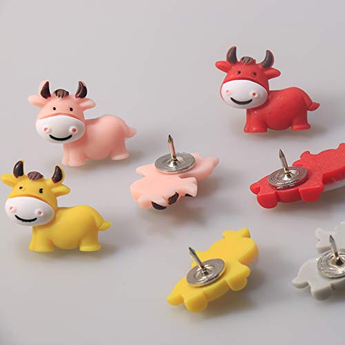 20 Pcs Mini Resin Cute Colorful Cow Shape Thumbtack Creative Metal Push Pins For Home Decor, Documents, Organization, Photos Wall, Maps, Bulletin Board Or Cork Boards #TOP5