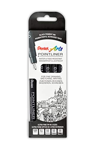 Feutres fins noirs imperméables Pentel Pointliner résistants à la lumière S20P-5