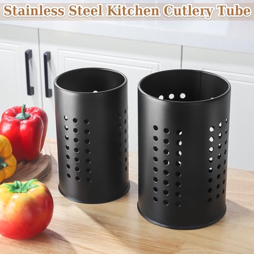 Kitchen Utensils Holder for Countertop,Stainless Steel Black Utensils Caddy,Farmhouse Stylish Organizer and Kitchen Decor Utensil Crock,Gift for New House New Apartment,Pack of 2,Black - Image 5