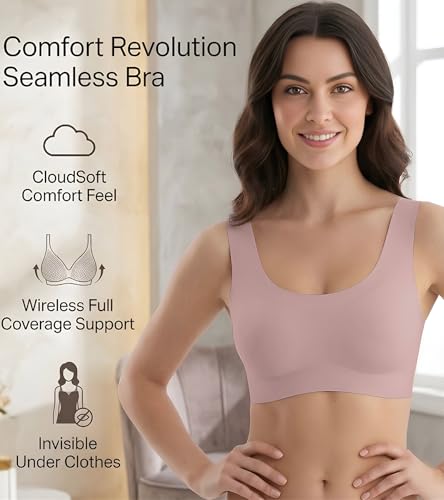 Image of DClub Comfort Revolution Seamless Bra -Easy lite Full-Coverage Wireless Everyday Bra with Soft Comfort with Removable Pad.