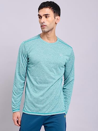 Image of TECHNOSPORT Men's Slim Fit Self-Design Long Sleeve T-Shirt, Double Cool Quick Dry Polyester Sports Tee for Gym, Running, Training, Sports