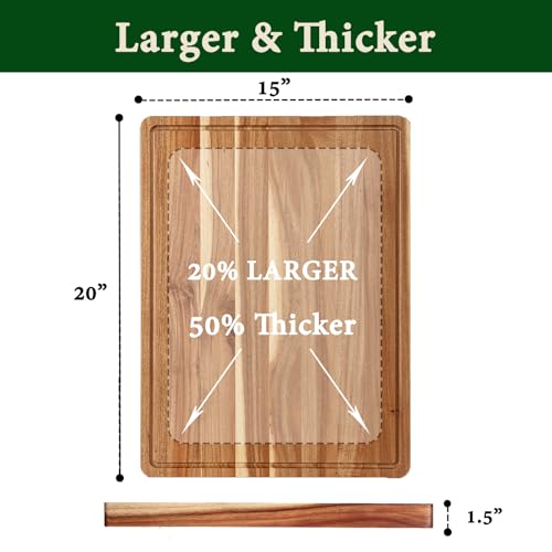 GarveeHome 20x15 Large Acacia Wood Cutting Board, 1.5" Thick Butcher Block Cutting Board with Deep Juice Groove, Chopping Board with Side Handles for Meat, Vegetables and Fruit