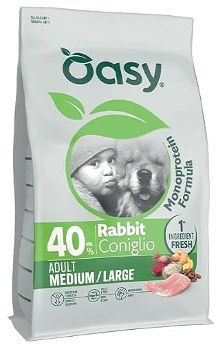 Oasy Dog Monoprotein Formula | Adult | Medium - Large | Coniglio | Cibo Secco per Cani Adulti di Taglia Medio - Grande | Sacco da 10 Kg