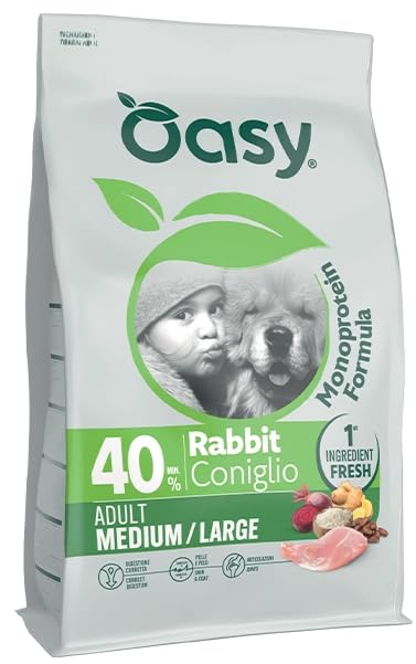 Oasy Dog Monoprotein Formula | Adult | Medium - Large | Coniglio | Cibo Secco per Cani Adulti di Taglia Medio - Grande | Sacco da 10 Kg