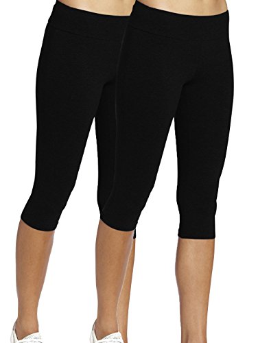 iloveSIA® Sportlegging voor dames, ondoorzichtige sportbroek, yoga, fitnessbroek, joggingbroek, 3/4 zwart X2, XL