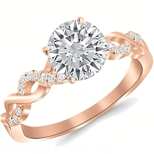 Personalized 925 Sterling Silver 1 to 3 ct Twisting Infinity Moissanite Diamond Split Shank Pave Set Diamond Engagement Ring Round Brilliant Cut/Shape Center D Color VVS Clarity for Women Size 3 to 153