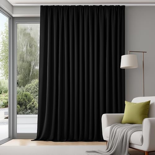 Deconovo Extra Breite Gardinen Wohnzimmer mit Kräuselband Blickdicht Vorhänge für Schiene Raumteiler Vorhang Verdunklungsvorhänge Kälteschutz, 260x300 cm(HöhexBreite), Schwarz, 1 Stück