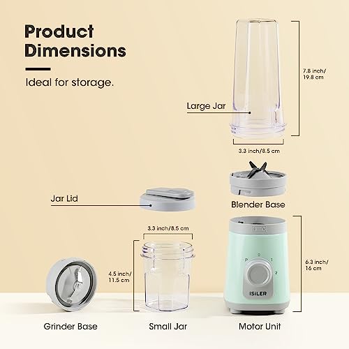Image of iSiLER Personal Blender, 300W Portable Blender for Shakes Smoothies with 20 Oz Travel Cup, Smoothies Maker Mixer for Protein Frozen Ice Baby Food, Grinder for Coffee beans with 10 Oz Cup BPA free