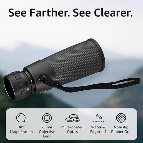 Barska 10x25 Blackhawk Waterproof Monocular – Compact, Fogproof, Multi-Coated Optics, Slip-Resistant Grip, Ideal for Birding, Hiking, Sports, Concerts & Outdoor Use