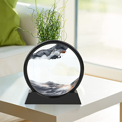 Flowing Sand Painting,3D Natural Landscape Dynamic Art Sand Painting,Round Glass 3D Deep Sea Sand Painting Artistic Sandscape For Home Ornament Desktop Art Bookshelves Decoration(Black,7 Inches) #TOP6