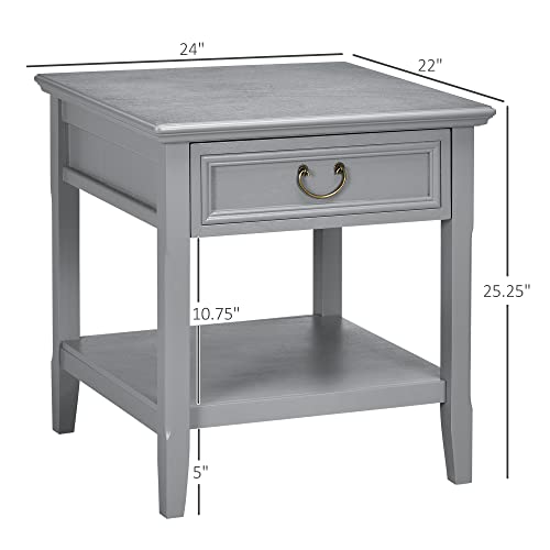 Homcom Vintage Farmhouse Side Table Storage End Table With Handle Drawer & Shelf For Living Room Or Bedroom, Gray #TOP2