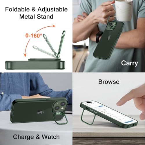 Image of TheGiftKart Hybrid Back Cover Case for iPhone 13 Compatible with MagSafe | Built-in Stand | Shockproof Hard Case Cover for iPhone 13 (PC & TPU, Frosted Matte Back, Green Sides)