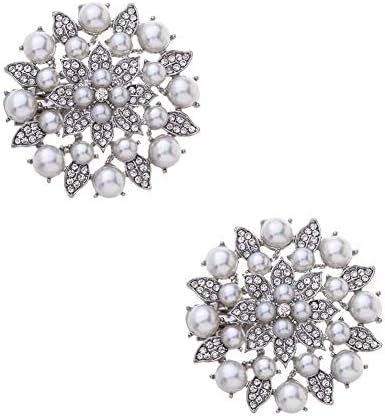 Ruihfas Fashion 2Pcs Stylish Removable Pearl Flower Shoe Clips Crystal Shoe Buckles for Wedding Party Prom (Silver Color)