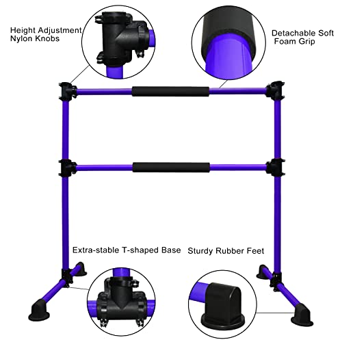 Wesky Updated Double Ballet Barre Portable 4FT Adjustable Ballet Barre Fitness Stretching Dancing Bar for Home Studio Adult and Kids (Purple Update)