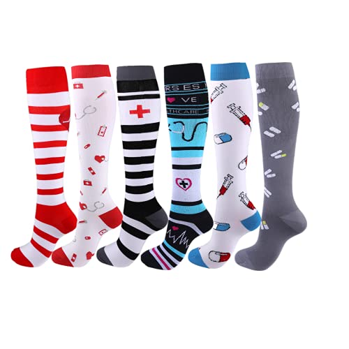 Cheeroyal 6 pares de calcetines de compresión de 20 a 30 mmHg para hombres/mujeres recuperación enfermeras correr maternidad embarazo vuelo viaje médico salud deporte