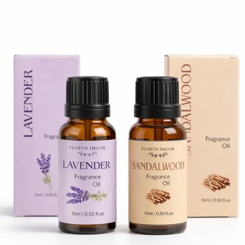 Image of Floryn Decor 15ml Aroma Oil Fragrance Oil for Diffuser, Candles, Soap & Aroma Therapy | Long Lasting Floral Scent | Premium Concentrated Aroma Oil (Lavender&Sandalwood)