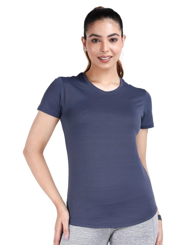Image of Mlada Luxury Athleisure T Shirt Polyester Stretch Knit T-Shirt Full Length Moisture Wicking, Breathability, Compression for Gym, Workout and On-The-Move for Women