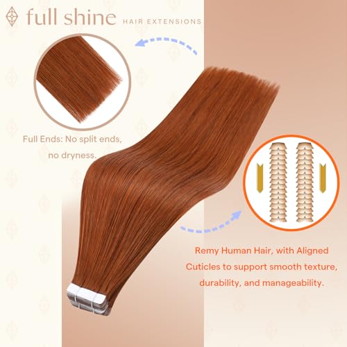 Image of Full Shine Human Hair Extensions Tape in, Bronzed Amber 22 Inch | 50g 20PCS, Invisible Straight Double Sided Hair Extensions Real Human Hair Tape in Modern Lifestyles Add Length