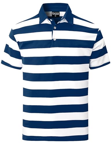 Image of Funny World Men's Striped Polo Cotton Regular Fit Casual Short Sleeve Golf Shirt, Blue, Medium
