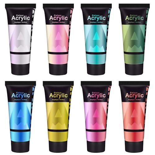AUREUO Iridescent Acrylic Paint 8 Colors x 0.71 Fl Oz / 21ml Pearlescent Acrylic Paint Set Glitter Paint for Canvas Rocks Wood Fabric Ceramic - Art Paints for Painting