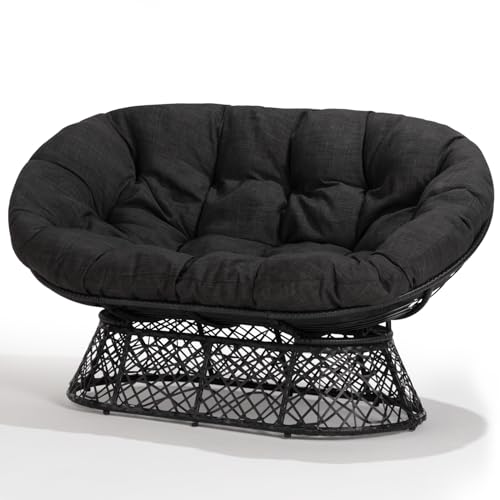 Bme Double Papasan Chair, 600lbs Capacity, Ergonomic Design, Soft Thick Fabric Cushion, Bee-Designed Base, Durable Steel Frame, 61", Onyx Stone - Black Base