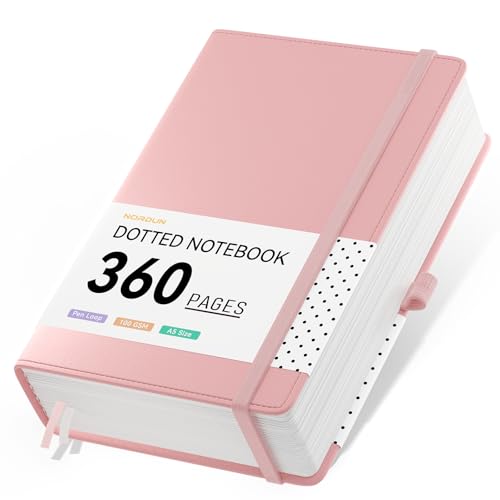 NORDUN Gestippeld notitieboek A5 dik dagboek, 360 pagina's roze notitieboeken om te schrijven, 100 g/m² papier hardcover lederen dagboek voor vrouwen mannen kantoor school werk, kleverige tabbladen