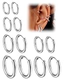 SCJJZ 6 pares Pendientes Aro, Acero Quirúrgico Pendientes Huggie Cartílago De Lóbulos Ajustados Anillo De Nariz Labio Daith Helix Piercing Joyas Hinged Pendientes 6/8/10/12/14/16MM,Plata