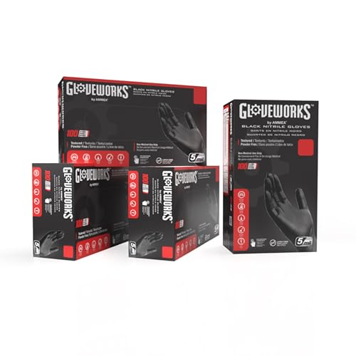 Image of GLOVEWORKS Nitrile Gloves Disposable 5 mil Black Size XXL 4 Boxes of 100