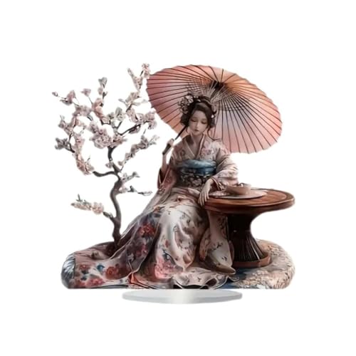 KUKUUU Figura de cereza geisha, adornos acrílicos planos para decoración de escritorio
