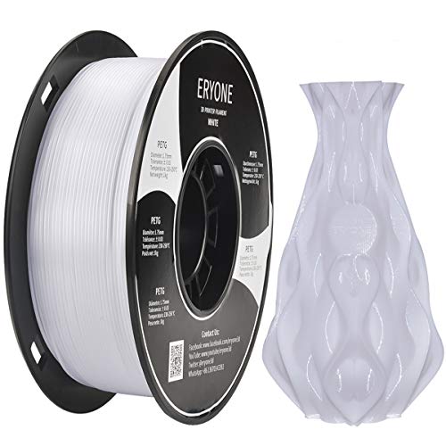 Filament PETG 1,75mm Weiß, ERYONE PETG Filament Für 3D-Drucker und 3D-Stift, 1 kg 1 Spool