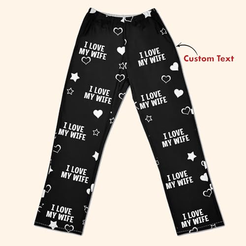 LASFOUR Personalized Valentines Pajama Pants for Men, I Love My Wife, Girlfriend, Boyfriend Pajama Pants Custom Photo3